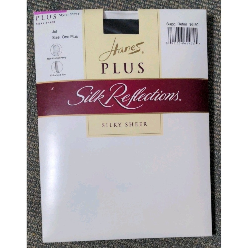 Vtg Hanes One Plus Pantyhose Silk Reflections Jet Black Enhanced Toe Non Control